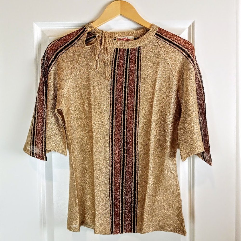 Vintage Cotillion Ltd Hong Kong Metallic/sparkle striped Top - Picture 2 of 5